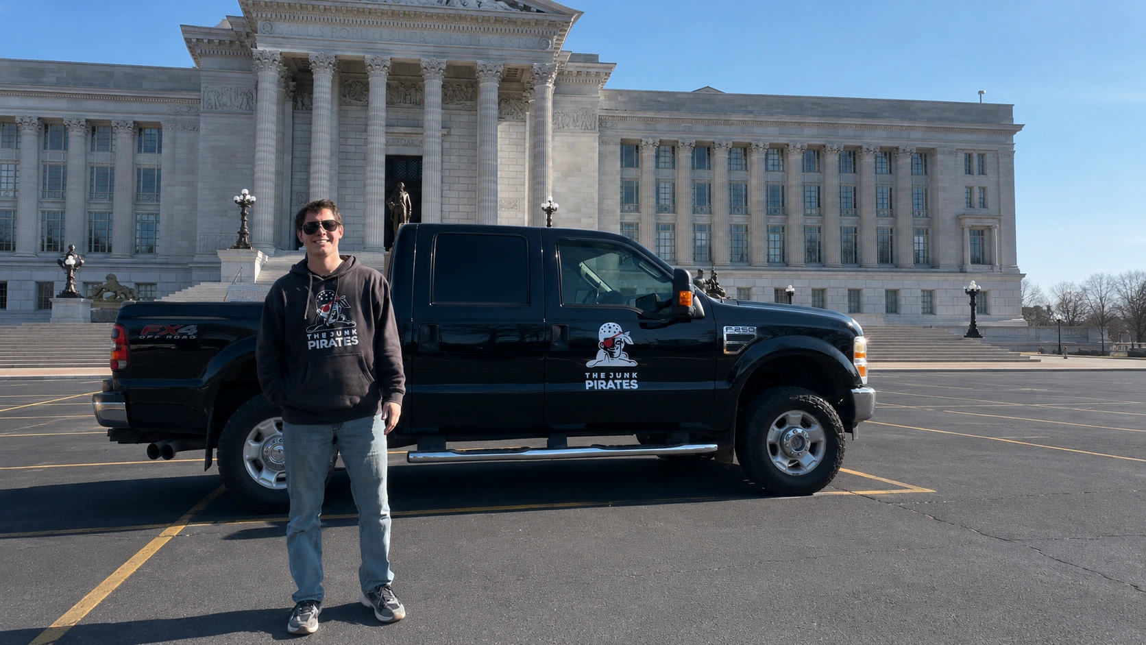 Junk Pirates F-250 crew truck parked at the Missouri State Capitol in Jefferson City.